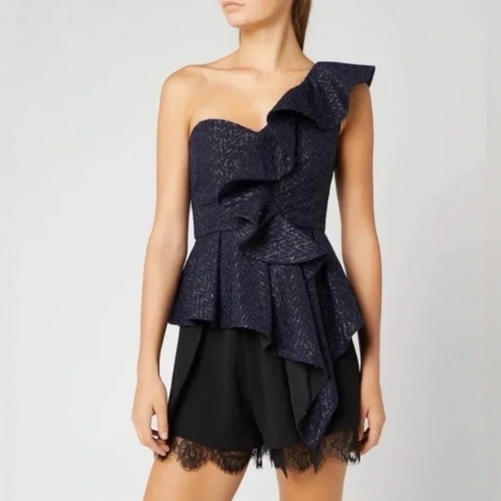 Self-Portrait Navy Metallic Fil Coupe Top - NWT